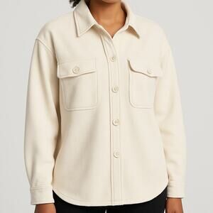 Good American Cream Cotton Shacket Oversized Button Up 1/2 S/M